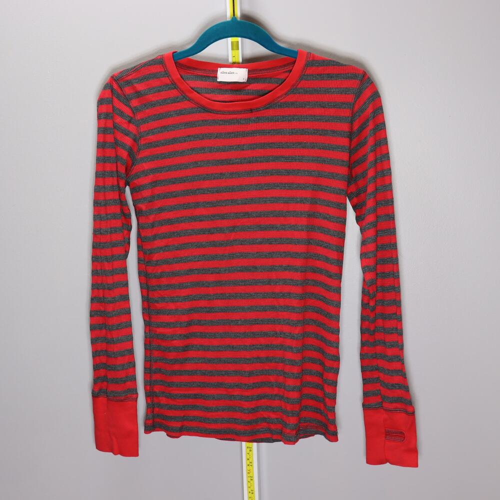 Allen Allen Red & Gray‎ Striped Thermal Long Sleeve Tee Size S